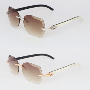 Modell Moissanite Diamond Set Sonnenbrille für Frauen Mann Original Weiß Innen Schwarz BuffaloHorn Randlos für Frauen Sonnenbrille Männlich Weiblich Brille Luxus Sonnenbrille