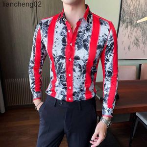 Męskie koszule 2021 Kwiat Mężczyzn Koszula z długim rękawem Slim Fit Business Casual Formal Clothing Shirts Streetwear Party Social Party Tuxedo Men Ubranie W0410