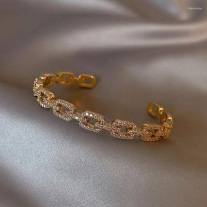 Bangle Luxury French French pełnej cyrkonu pusta geometryczna bransoletka otwierająca dla kobiet 2023 Modna biżuteria