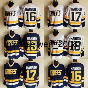 Weng Slap Shot Movie Charlestown 18 Jeff Hanson 17 Steve Hanson 16 Jack Hanson Hockey Jersey White Blue Stitched Jerseys Fast Shipping