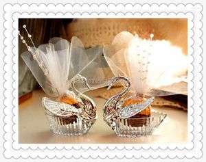 Presentpapper ! Grossist! 10st/Lot Elegant Organza Acrylic Swan Candy Box Wedding Favor Holingers