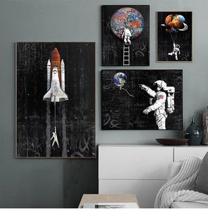 Astronota Spazio Veicolo Spaziale Pittura Su Tela Poster E Stampe Pianta Spaziale Grafiti Modern Sokak Sanat Immadagini Pareti Senza Cornice