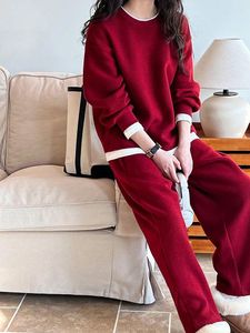 Women's Two Piece Pants Lounge Set for Women 2 Long Autumn Winter in 1 Tops Pullover Sweatshirt Wide Leg Set