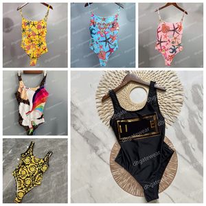 Summer Women One Piece Swimsuit Sexy Bikini Set Beach Vacation Backless Swimwear Fashion Printed Halter Body Suit Bathing Suits