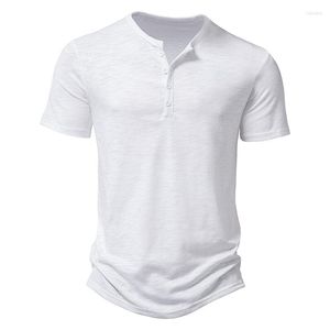 T-shirt da uomo Camicia estiva Uomo Moda Colletto Henley Maglietta bianca Uomo manica corta Casual Slim Tops T-shirt tinta unita per uomo