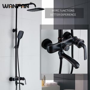 Bathroom Shower Sets Modern Rainfall Black Faucet Set Chrome Mixer Water Taps With Hand Head Wall Mounted R45-506