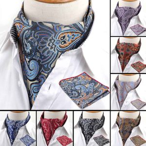 Neck Ties Men's Cravat Pocket Square Set Formal Necktie Hankerchief Ascot Scrunch Self Paisley Polyester Silk Neck Tie Luxury 230411