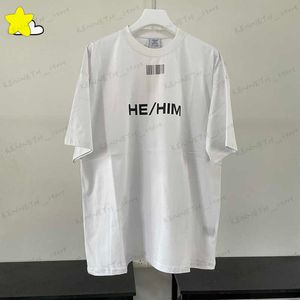 Herr t-shirts 23SS streetwear streckkodtryck t-shirt män kvinnor han/honom par tee överdimensionerade vtm kort ärm T230412