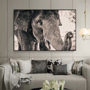 Vilda Afrika elefant svartvitt djur canvas målning affischer och tryck cuadros väggkonst bilder för vardagsrumsdekor