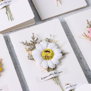 Greeting Cards 1Pcs Gift Card Invitations Gypsophila Dried Flowers Handwritten Blessing Birthday Thank You Envelope New Drop Dhmba