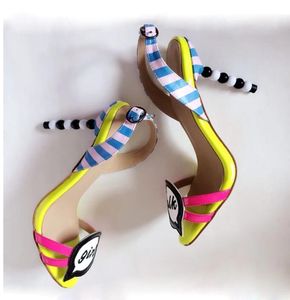 Fashion Letter Sandals Striped Thin high heel Summer Gladiators Lady Wedding Bridal Pumps Shoes