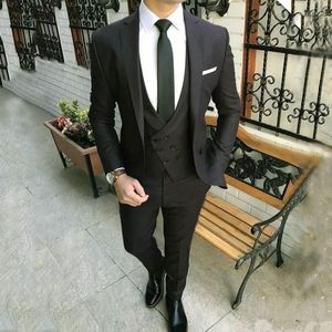 Herrenanzüge Fantastischer One Button Schwarz Bräutigam Smoking Groomsmen Kerb Revers Herren Blazer (Jacke Hose Weste Krawatte) W:1195