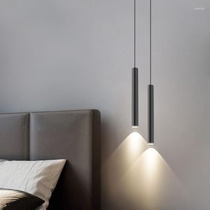 Pendant Lamps Modern LED Long Tube Lamp For Bedroom Bedside Living Room Bar Kitchen Islands Lighting White Black Hanging Spotlight