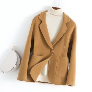 Women's Wool Blends Autumn and winter doublesided wool coat short suit collar cashmere tweed coats jacket 231110
