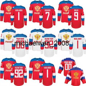 Weng 2016 World Cup Team Russland Herren-Hockey-Trikots 9 Orlov 7 Kulikov 1 Varlamov 92 Kuznetson WCH 100 % genähtes Trikot, beliebiger Name und Nummer