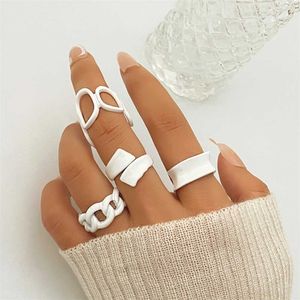 Bandringe IPARAM Trendy rylic Geometrischer Hohlring Set Für Frauen Böhmischer Weißer Offener Verstellbarer Ring 2021 Modeschmuck Geschenk P230411