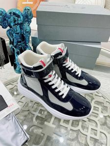 Top Luxury America Cup High-top Sneakers Shoes Men Rubber Sole Sports Fabric Patent Leather Men Casual Walking Outdoor Trainers EU38-46