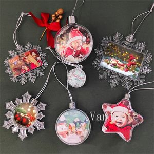 昇華ブランククリスマスデコレーションアクリルスノーフレークボールDIYクリスマスツリーペンダント熱転送透明なプラスチッククリスマス飾りT9I002488