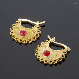 Baumelnde Ohrringe Afrika Goldfarbe Korb äthiopischer Modeschmuck Indonesien Nigeria Kongo Arabischer roter Stein für Frauen