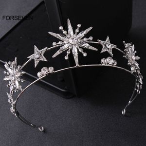 Wedding Hair Jewelry Baroque Princess Diadem Bling Star Tiara and Crown GoldSilver Color Metal Headbands for Bride Wedding Hair Jewelry 230410