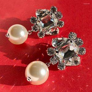 Studörhängen Snöflinga Crystal Drop Luxury Elegant Bride Earring Rhinestone Pearls Fashion Jewelry for Bridal Gift Korean