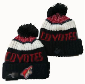 Men's Caps Coyotes Beanies Columbus Beanie Hats All 32 Teams Knitted Cuffed Pom Striped Sideline Wool Warm USA College Sport Knit Hat Hockey Cap for Women's A0