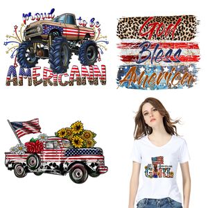 Adesivo per abbigliamento per feste del Giorno dell'Indipendenza 4 luglio American Car Girl Ferro sui vestiti Trasferimento di calore Toppe accessorie fai-da-te per abbigliamento