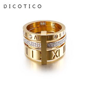 Ringas de banda anéis de aço inoxidável da moda para mulheres meninas três camadas Numbers romanos zircão no casamento feminino anéis de jóias de moda P230411