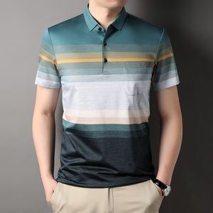 Herren Polos MLSHP Golf Striped Silk Poloshirts Luxus Kurzarm Smart Casual Male T-Shirts Mode Sommer Slim Man Tees 3XL 220410