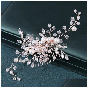 Opaski na głowę ręcznie robioną perłę i koraliki Wedding Hair Coman Crystal Bride Rose Gold Headpiece dla kobiet biżuterię upuszczenie biżuterii dhgarden dhavl