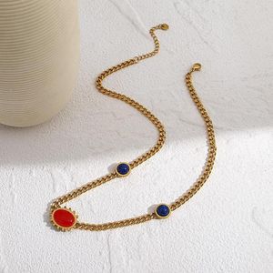 Chains Greatera Stainless Steel Red Blue Stone Chain Necklace Gold Color Metal Collar Necklaces For Women Vinatge Party Jewelry 2023
