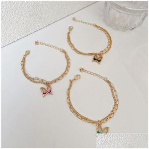 Butterfly Bracelet Gradient Ramp Double Layer Chain Simple Generous Feminine Fl Colour Animal Charm Pendant Bangle Drop Delivery Dhymp