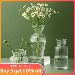 Wazony okulary wazonowe dla roślin nordycka szklana wazon przez przezroczysty hydroponiczny szklany garnek kwiatowy domek ozdoby stołowe p230411