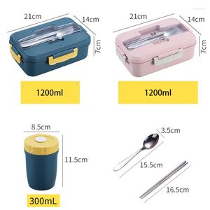 Dinnerware Sets Wheat Straw Lunch Box With Compartments Portable Bento Japanese Style Leakproof Container For Kids Tableware