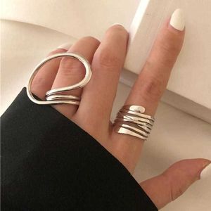 Band Rings 2pcs Geometric Adjustable Rings Set for Women Korean Style Fashion Couple Ring Party Gifts Bridal Jewelry cessories Wholesale P230411