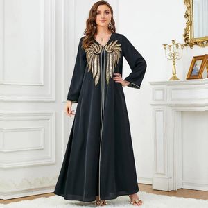 Ethnic Clothing Middle East Muslim Gold Sequin Beaded Applique Two-Piece Set Elegant Simple Women Banquet Dress Chiffon V-Neck Long Robe