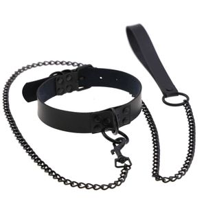 Cockrings Bdsm Sex Collar Bondage Necklace Slave Leash Steel Chain Rivet Choker Dog Punish Neck Collars Toys For Woman Man 230411