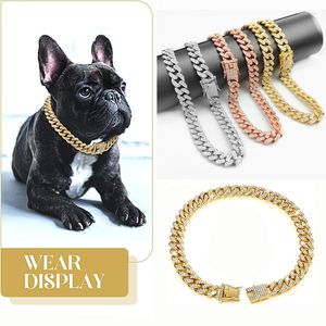 Hundehalsbänder Strass Halsband Luxus Metallkette für alle Rassen Hunde Katzen Cuban Link Halskette Hip Hop Big Gold Accesorios