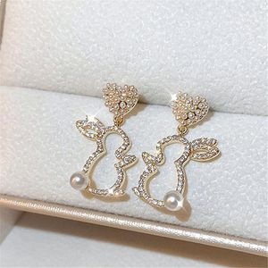 Hoop Earrings Trendy Real Gold Electroplated Silver Needle Pearl Love Luxury Fashion High-End Niche Zircon Jewelry