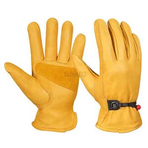 Tactical Gloves 1 Pair Work Gloves Men's Leather Motorcycle Driver Cycling Outdoor Sports Racing Security Protection Safety Yellow Riding Gloves zln231111