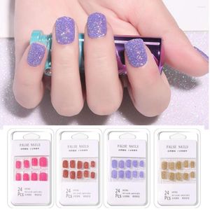 False Nails 24pcs Manicure Fingernails Reuseable DIY Sugar Glitter Shiny Gelnails Square Short Fake