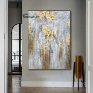 Gemälde Original handgemaltes goldenes Silber, luxuriöses abstraktes Ölgemälde, nordische minimalistische Textur, Kunstwandgemälde für Heimdekoration, 231110