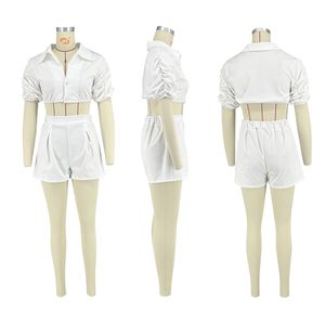 Designer Summer Outfits Women Tracksuits Two 2 Pieces Set Short Sleeve Shirt Crop Top Shorts Matching Jogging suits Solid Sportswear Wholesale Clothes 9662