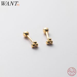 Gestüt WANTME 925 Sterling Silber Minimalistisch Drei Perlen Aussage Gold Schraube Ohrstecker für Frauen Ohr Knochen Mode Piercing Schmuck 230410