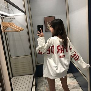 Мужские футболки Houzhou White Tshirt Женщины Harajuku с длинным рукавом негабаритный Tees Корейская модная базовая топ