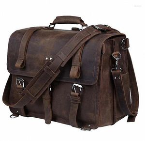 Briefcases High Capacity Laptop Backpack Briefcase Genuine Leather Bag Men's Shoulder Dual Use Business Outdoor Men Tote Bags Male