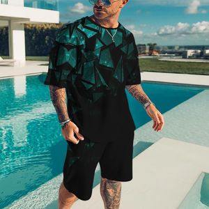 Men's Tracksuits Summer Men's Casual Beach Shorts Set 3D Printed Blu ray Fragments Round Neck Men's T-Shirt Short Sleeve Two Piece Set 230410