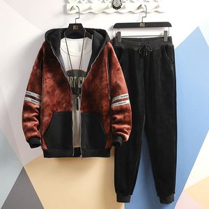 Roupas de jogging Men Men Plus Velvet Track Suit Sorto de inverno Gold Conjunto de duas peças Ruaco de duas peças