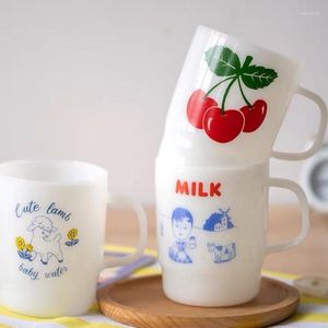 Mugs Glass Cup med handtag Medeltida stil retro fransk körsbär värmebeständig mjölkkaffe högtemperatur Mikrovågbar sällsynt vit