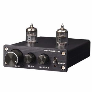 Freeshipping D2 HIFI Tube Preamp 6J1 Valve Audio Preamplifier Dual Channel Treble Bass med Power Adapter Silver Black Hot Sale PQFMQ